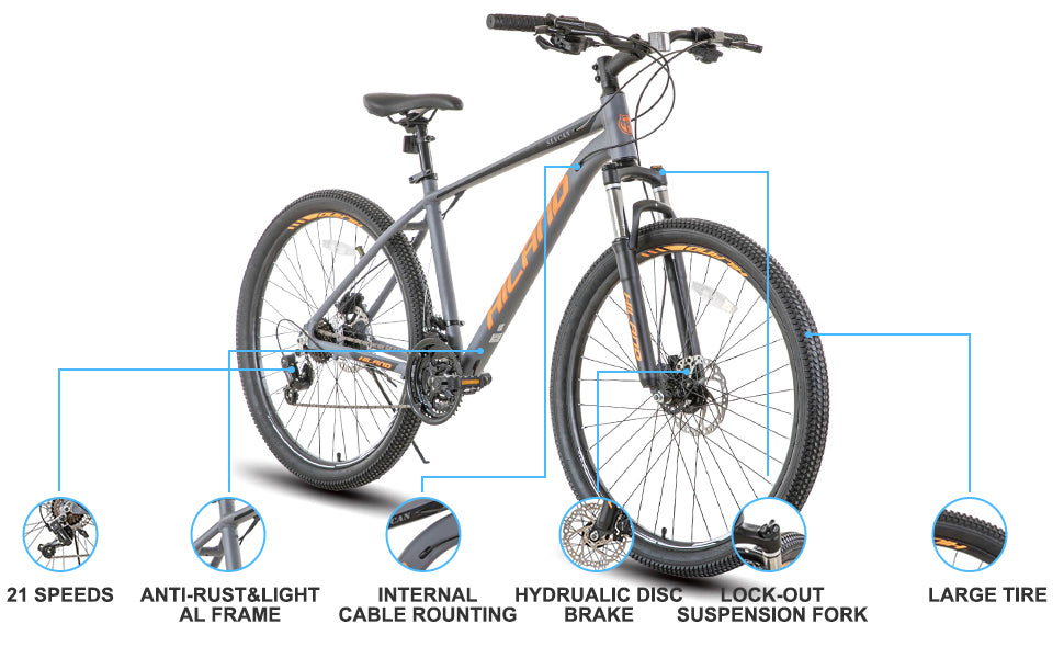 Hiland Aluminum Mountain Bike 21 Speeds Hydraulic Disc Brakes Lock-Out Suspension Fork 27.5 Inch Wheel Bike for Men Mens