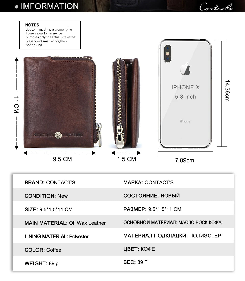 CONTACT'S Genuine Leather Mini Wallets for Men Vintage Card Holder Coin Purse Money Clip Name Engrave Customize Wallet DIY Gift