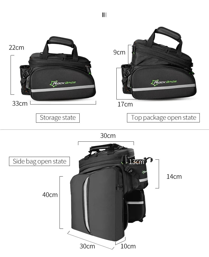 ROCKBROS Bicycle Seat Bags Cycling Rear Backpack Trunk MTB Cycle Travel Bag Large Capacity Outdoors Sport Bike Pannier