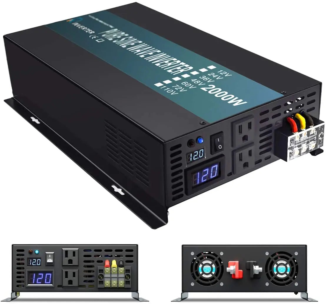 Pure Sine Wave Solar Inverter Power 2000W 12V 220V DC AC Converter 24V/48V to 110/120V/230V/240V