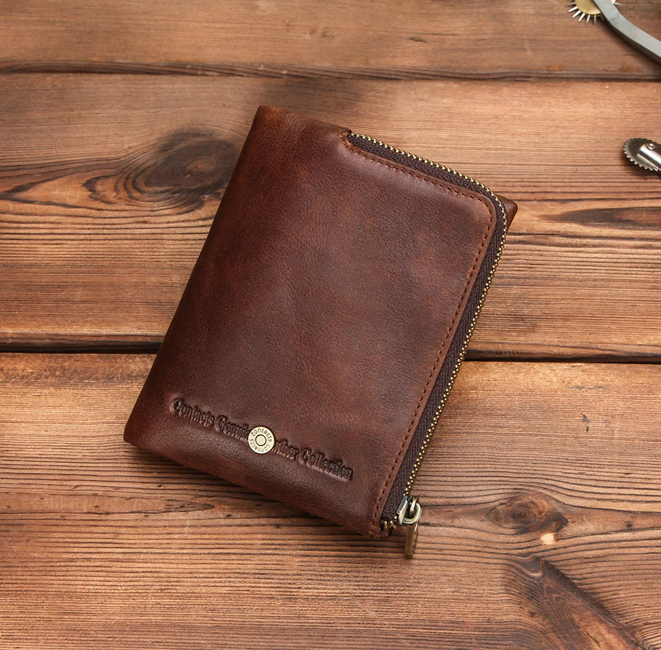 CONTACT'S Genuine Leather Mini Wallets for Men Vintage Card Holder Coin Purse Money Clip Name Engrave Customize Wallet DIY Gift