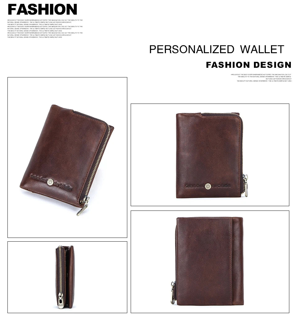CONTACT'S Genuine Leather Mini Wallets for Men Vintage Card Holder Coin Purse Money Clip Name Engrave Customize Wallet DIY Gift