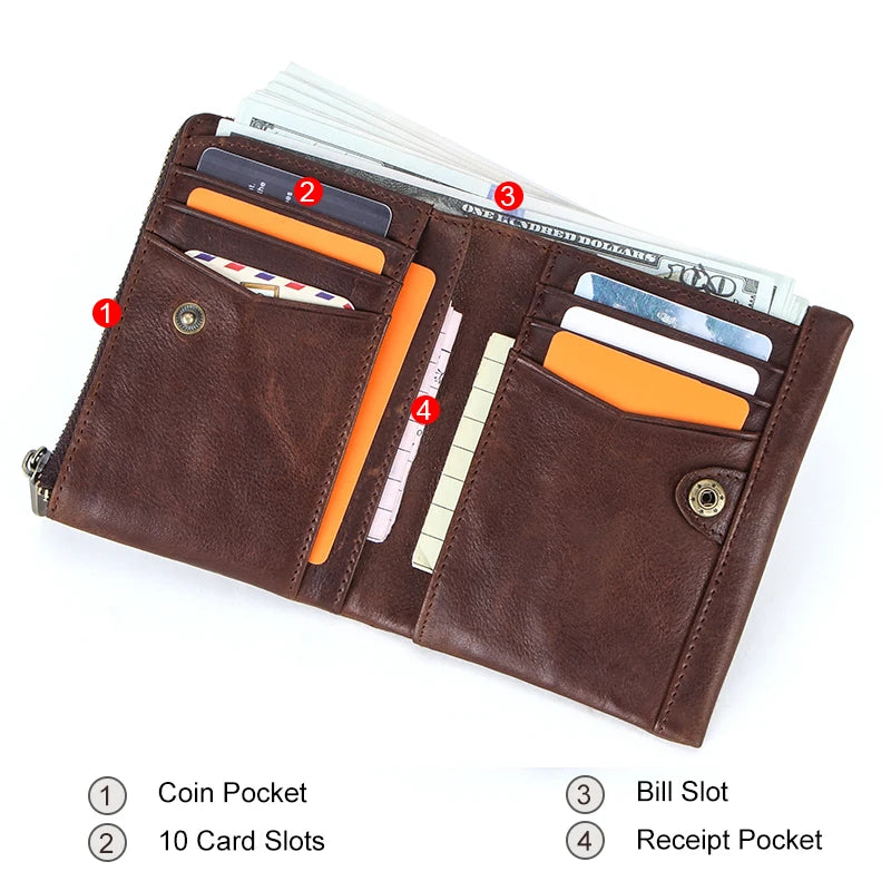 CONTACT'S Genuine Leather Mini Wallets for Men Vintage Card Holder Coin Purse Money Clip Name Engrave Customize Wallet DIY Gift
