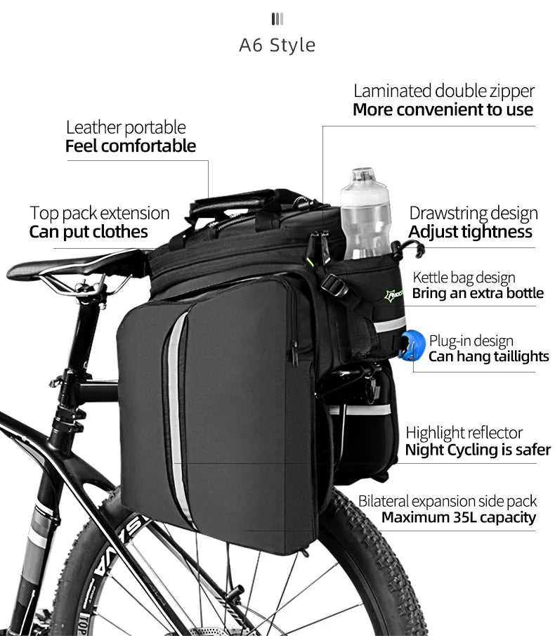 ROCKBROS Bicycle Seat Bags Cycling Rear Backpack Trunk MTB Cycle Travel Bag Large Capacity Outdoors Sport Bike Pannier