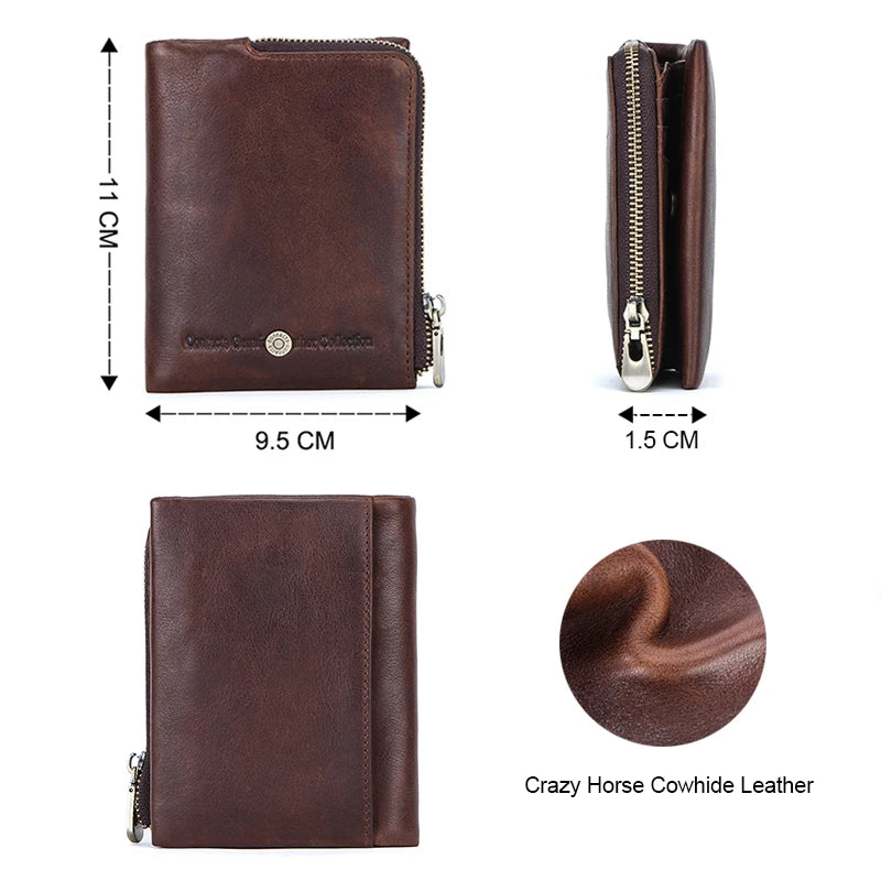 CONTACT'S Genuine Leather Mini Wallets for Men Vintage Card Holder Coin Purse Money Clip Name Engrave Customize Wallet DIY Gift