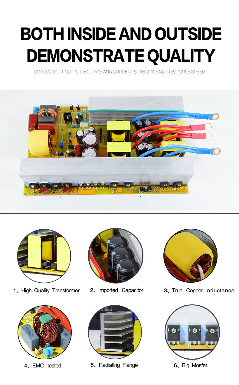 Pure Sine Wave Solar Inverter Power 2000W 12V 220V DC AC Converter 24V/48V to 110/120V/230V/240V