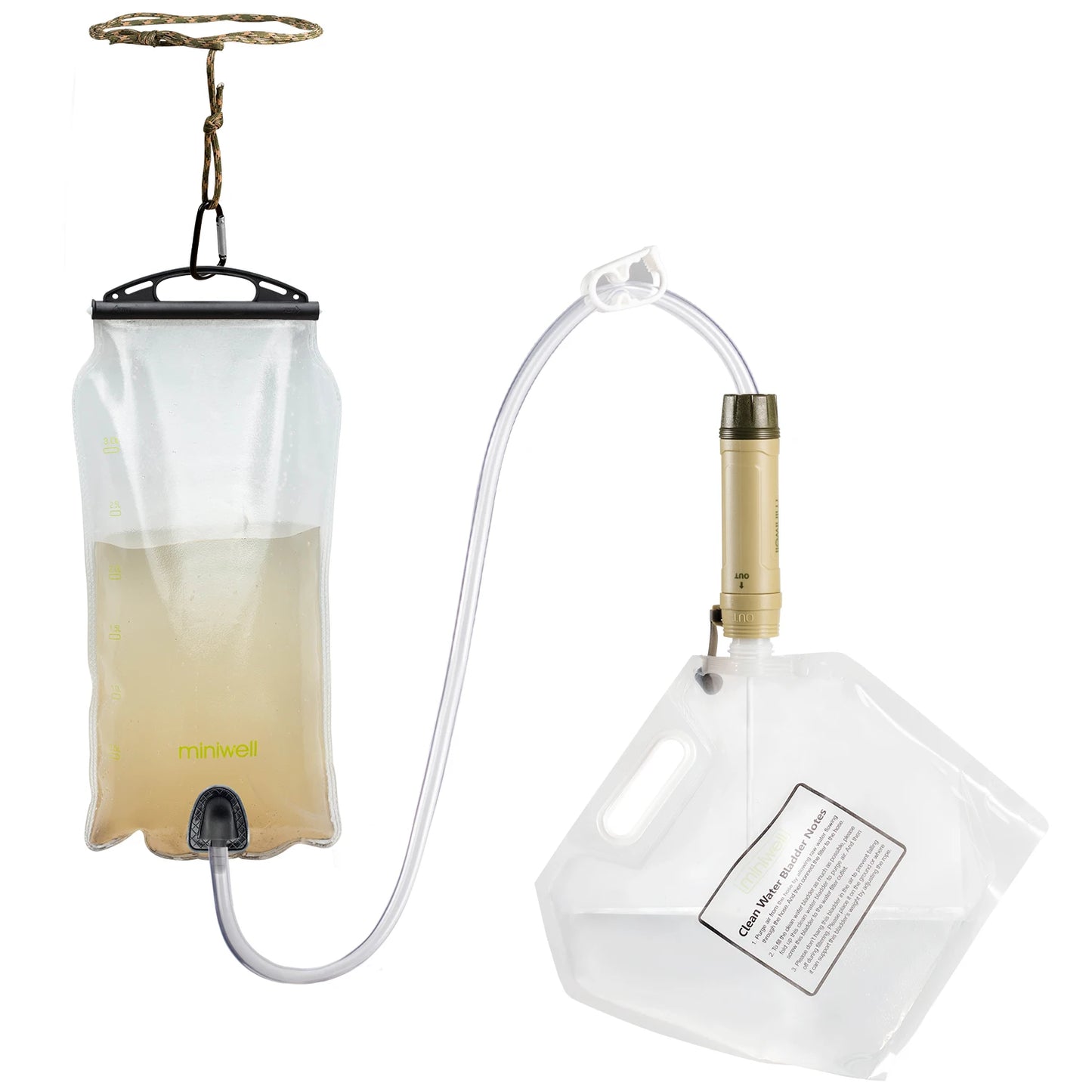 Miniwell Outdoor Gravity Water Filter System Multi Use for Group Camping and Famliy Emergency Prepardness
