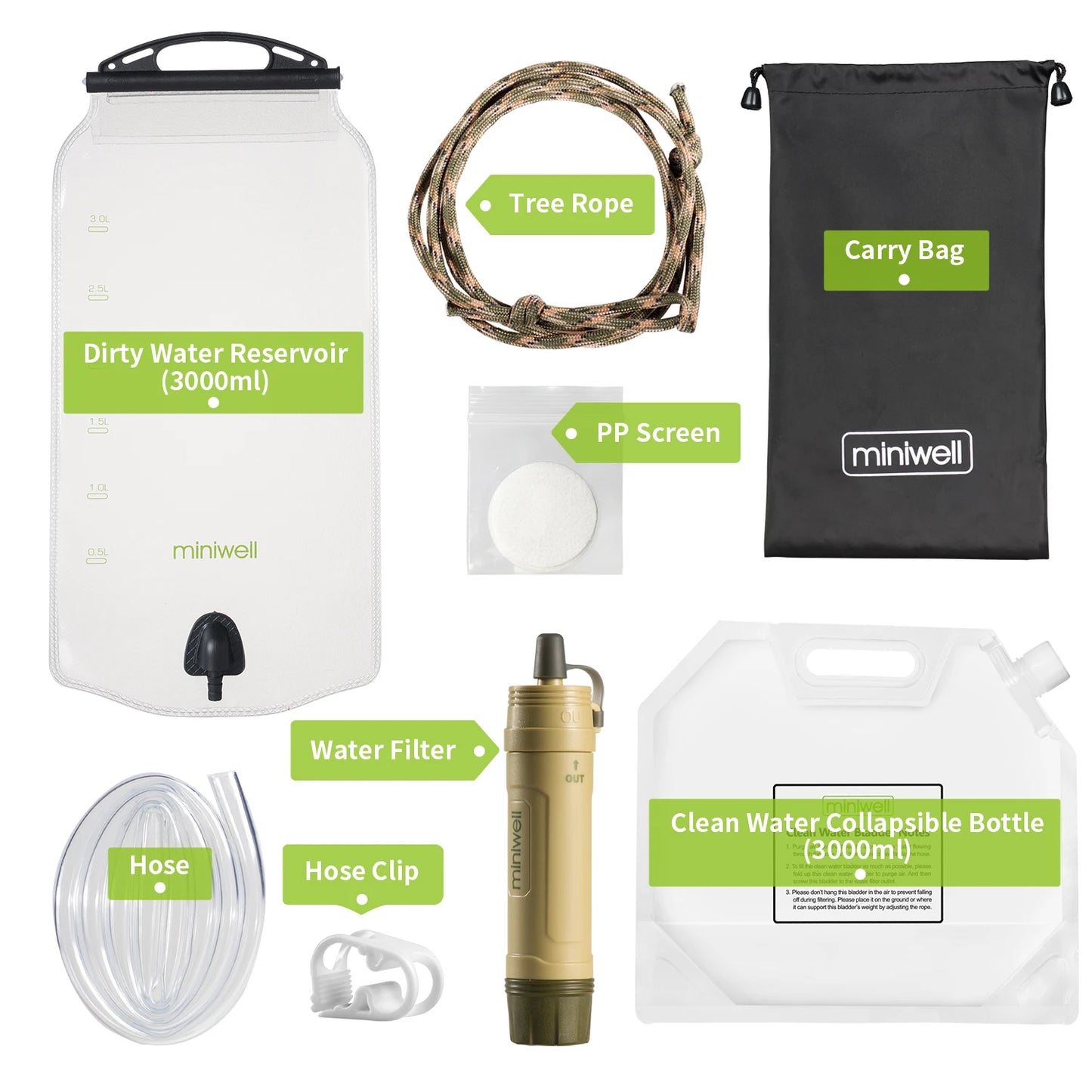 Miniwell Outdoor Gravity Water Filter System Multi Use for Group Camping and Famliy Emergency Prepardness