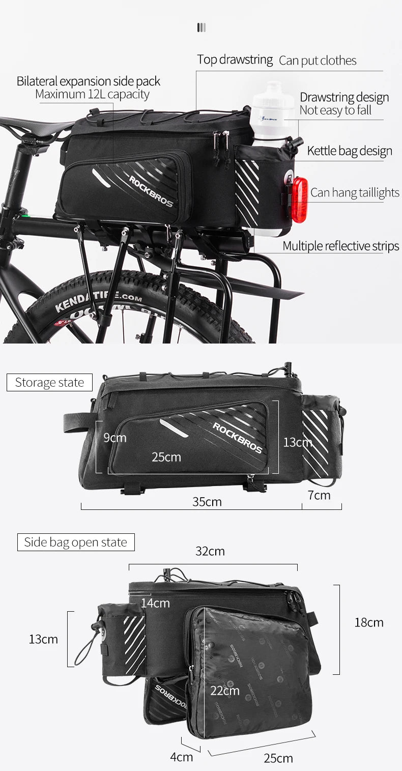 ROCKBROS Bicycle Seat Bags Cycling Rear Backpack Trunk MTB Cycle Travel Bag Large Capacity Outdoors Sport Bike Pannier