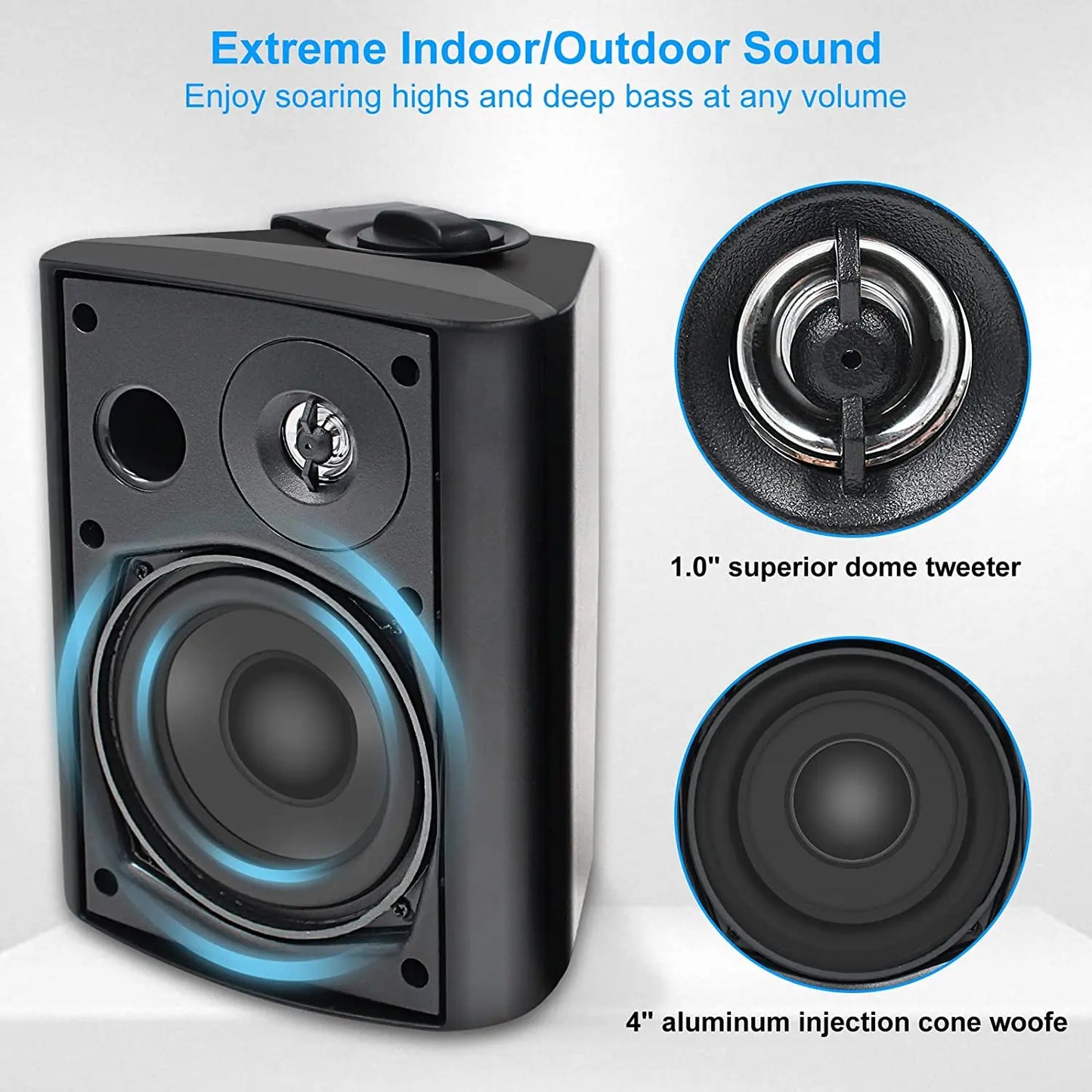 5.25 Inch Indoor Outdoor Bluetooth Speakers Waterproof Wired Wall Mount System 300 Watts Black