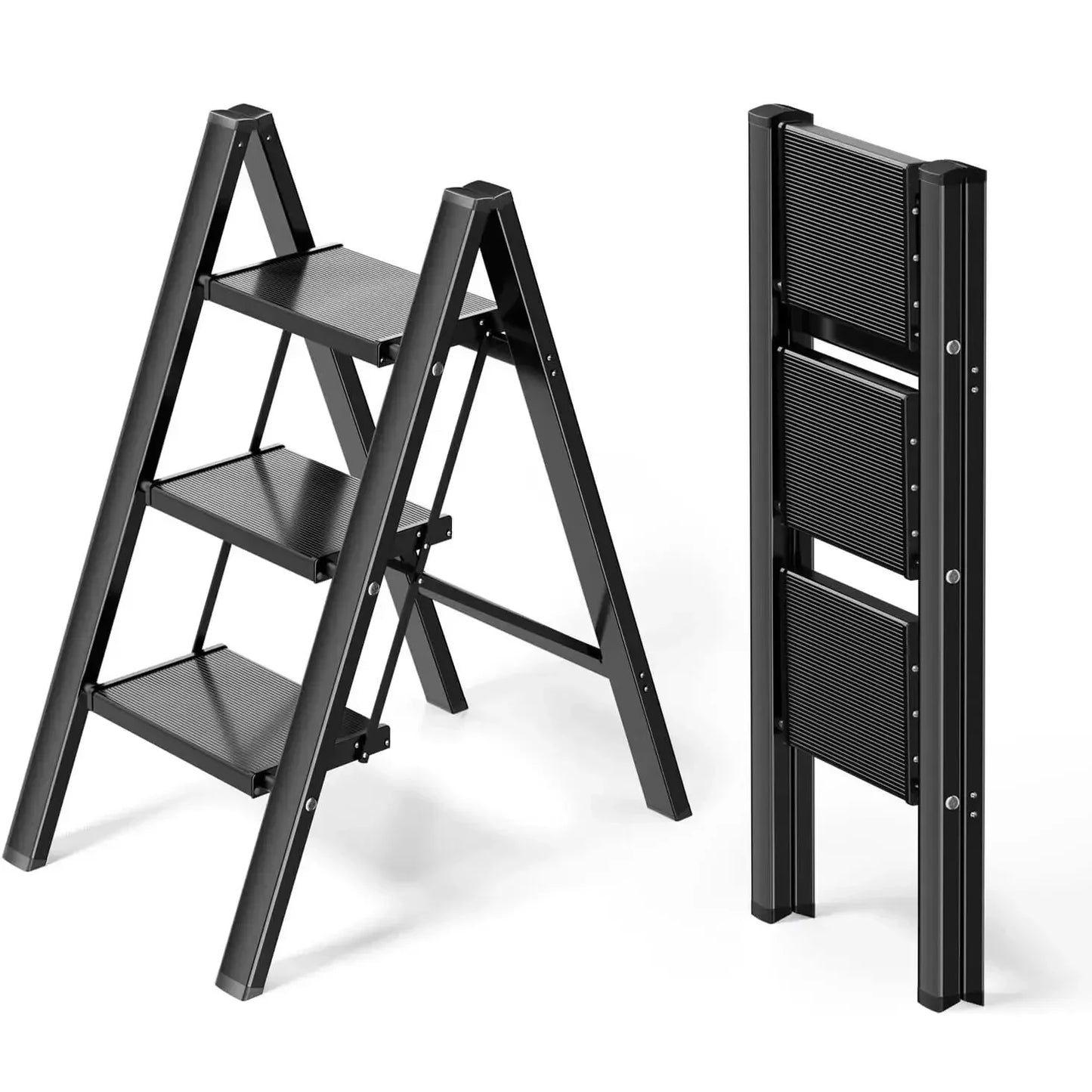 2-3-4 Step Ladder Aluminum Lightweight Folding Step Stool Wide Anti-Slip Pedal