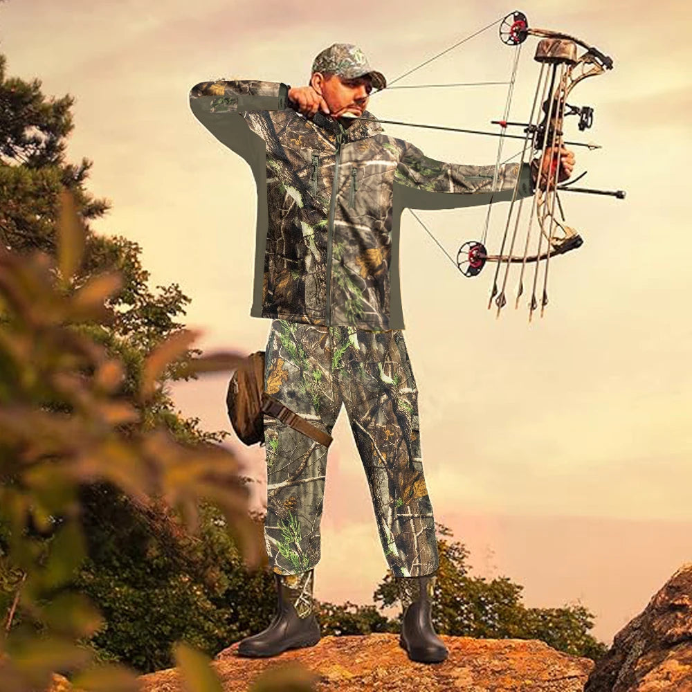Multifunctional Hunting Clothes Fleece Lining Safety Strap Water Resistant Silent Hunting Jacket and Pants