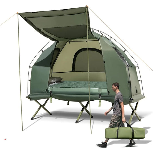 Camping Tent Cot, 5 in 1 Off Ground Elevated Tent with Air Mattress, Sleeping Bag & Pillow, Folding Camping Cot Combo with Carr