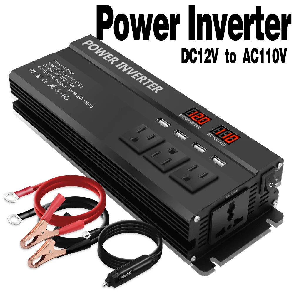 12V To 220V 5000W 6000W Power Inverter LED Display US Socket Solar Inverter Dual USB Fast Charging for Phone Laptops Car