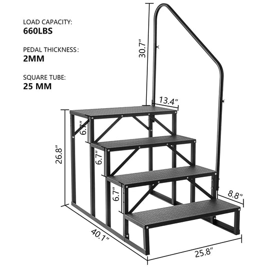 RV Steps 4/5-Step RV Stairs 660LBS with 2 Handrail Steel Mobile Stairs