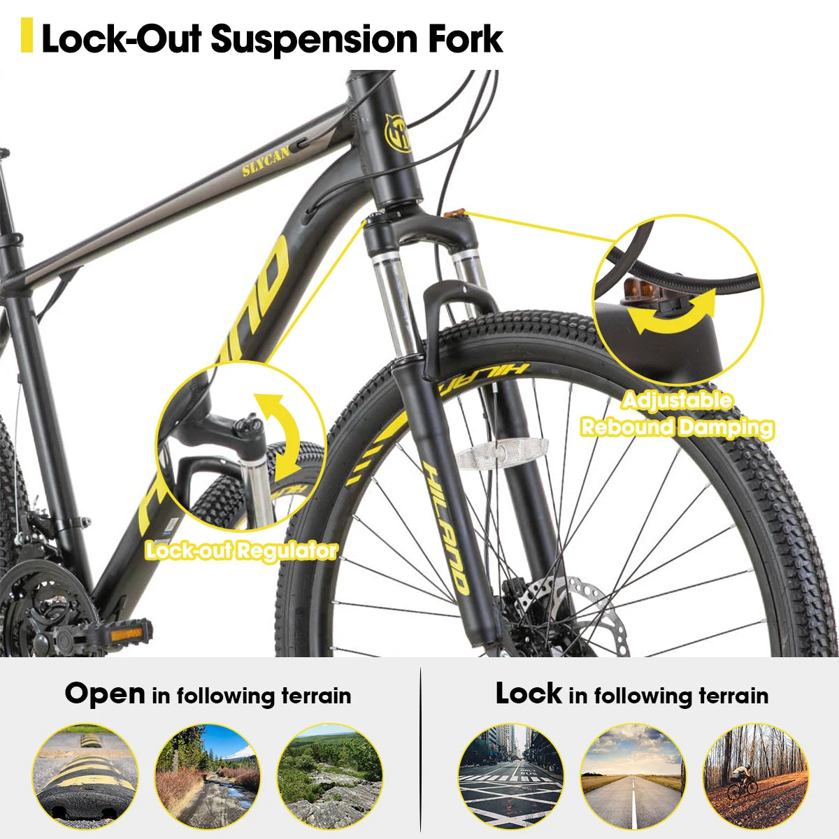 Hiland Aluminum Mountain Bike 21 Speeds Hydraulic Disc Brakes Lock-Out Suspension Fork 27.5 Inch Wheel Bike for Men Mens