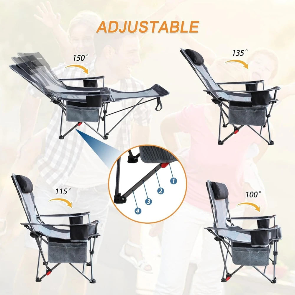 Reclining Camping Chair with Removable Footrest Lounge Chair with Headrest,