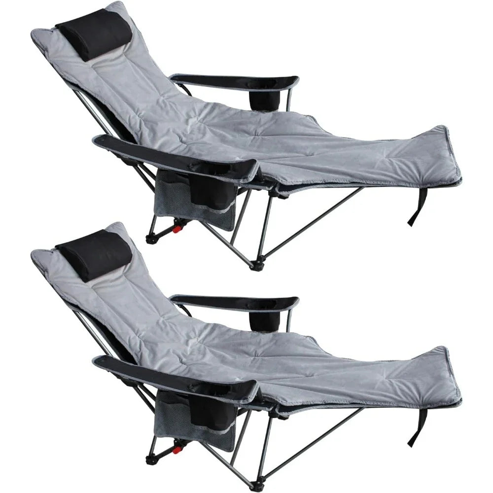 Reclining Camping Chair with Removable Footrest Lounge Chair with Headrest,