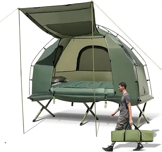Camping Tent Cot, 5 in 1 Off Ground Elevated Tent with Air Mattress, Sleeping Bag & Pillow, Folding Camping Cot Combo with Carr