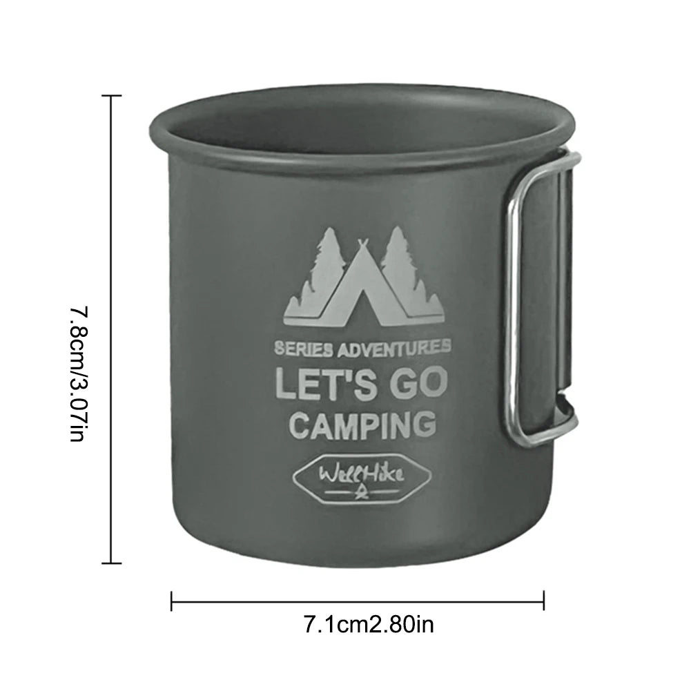 Lightweight 300ML Aluminum Alloy Camping Water Cup with Foldable Handle for Hiking and Outdoor Travel