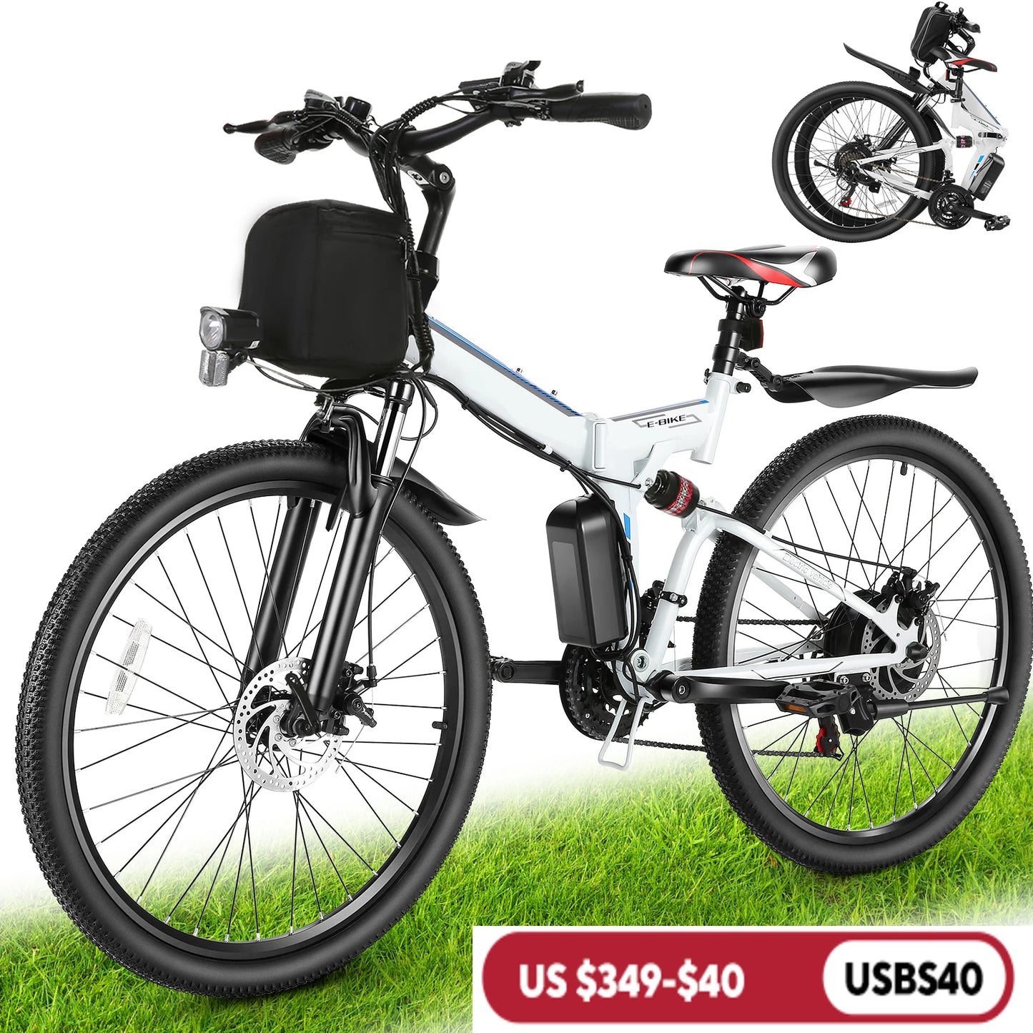 26" Folding Electric Bike for Adults, with 500W Motor,48V 20MPH Removable Battery