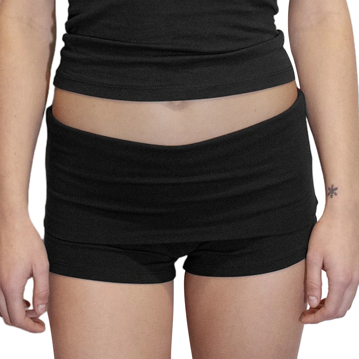 Summer Slim Yoga Shorts for Women Casual Solid Color Fold Over Low Waist Lounge Shorts