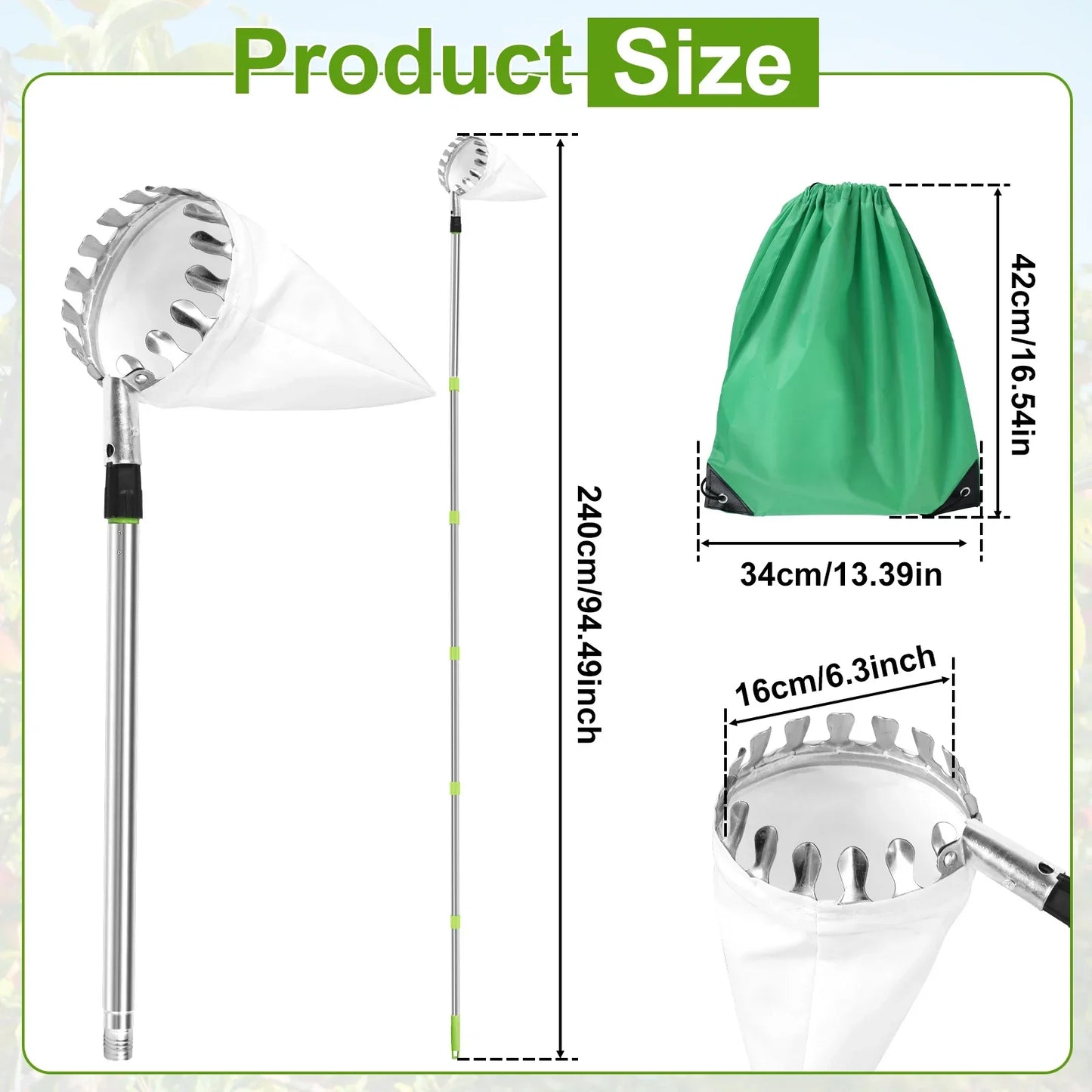 New Fruit Picker Fruit Picking Tool with Storage Bag Stainless Steel Orange Picker Tool