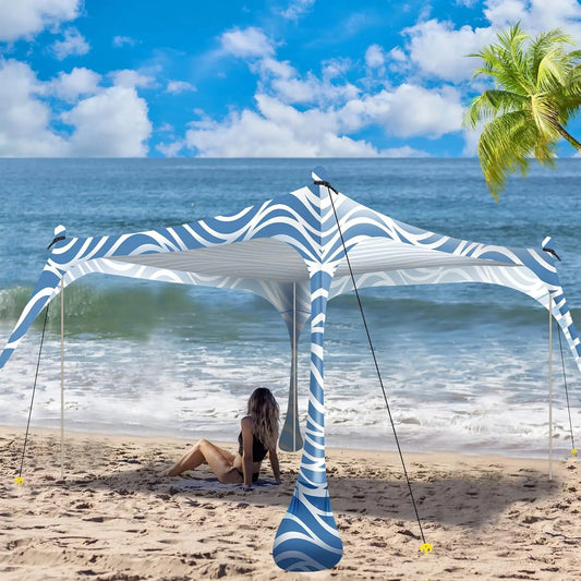 Sunshade tent UPF50+ with 4 foldable poles - portable carrying bag ground nails - windbreak rope for outdoor camping - picnic