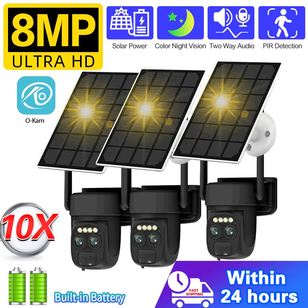 4K Wireless Outdoor PTZ Solar IP Security Camera 10X Zoom 8MP Dual Lens WiFi CCTV
