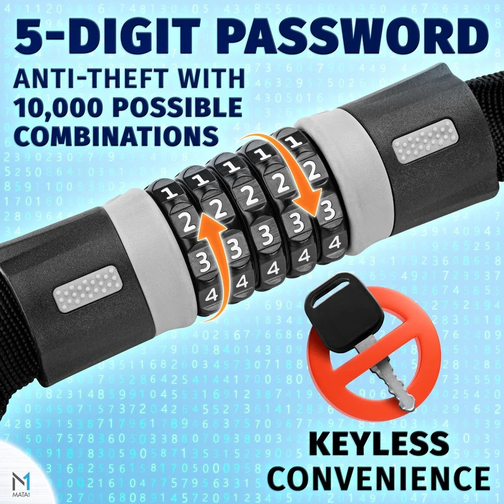 Bike Chain Lock Anti-Theft 5-Digit Combination Code Heavy-Duty Cable Scooter Stroller Security Lock Easy Use Durable Protection