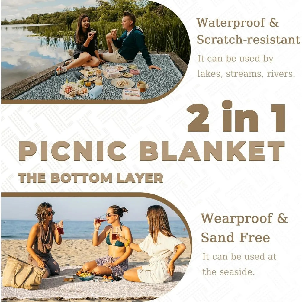 2 in 1 extra large outdoor picnic blanket waterproof woven boho mat giant beach towel travel essential yoga accessories park pa