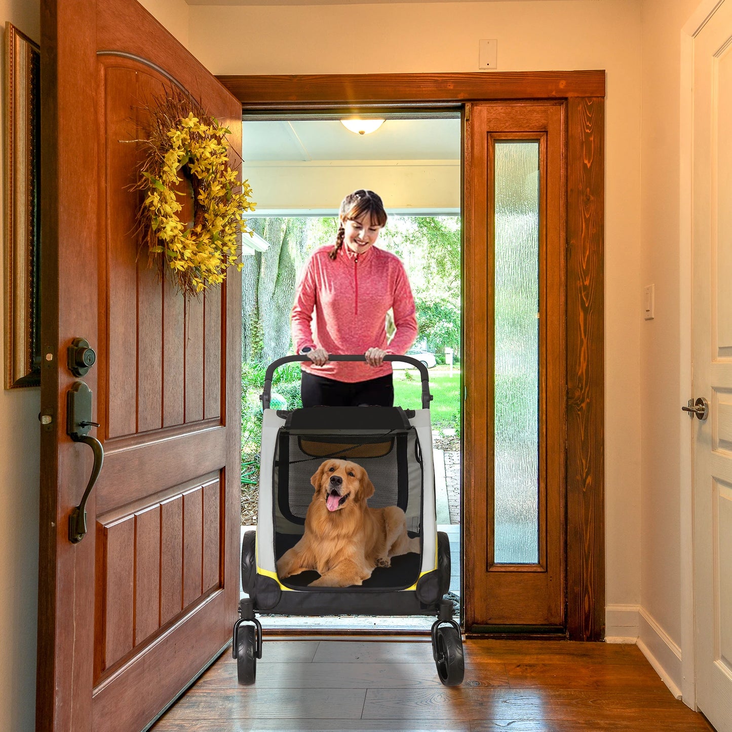 Pet Stroller for 2 Dogs with Zipper Divider