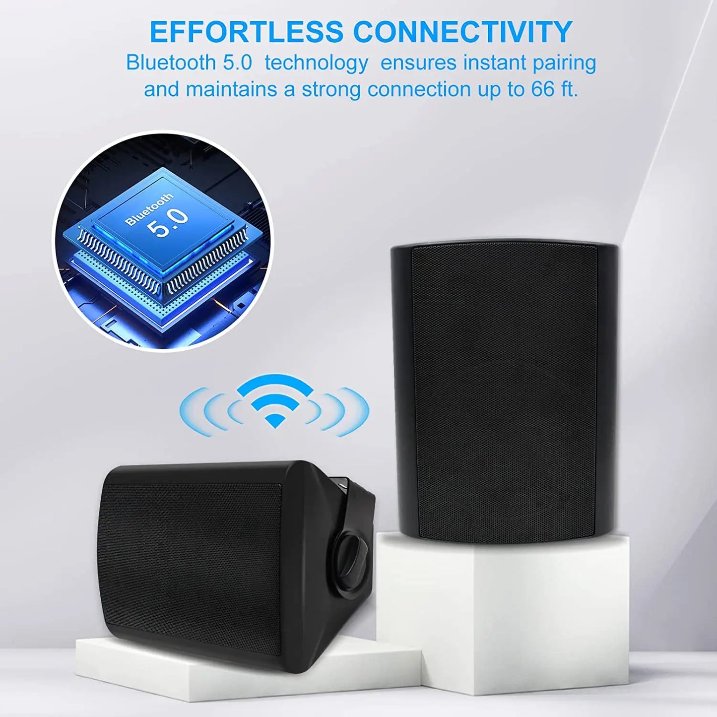 5.25 Inch Indoor Outdoor Bluetooth Speakers Waterproof Wired Wall Mount System 300 Watts Black