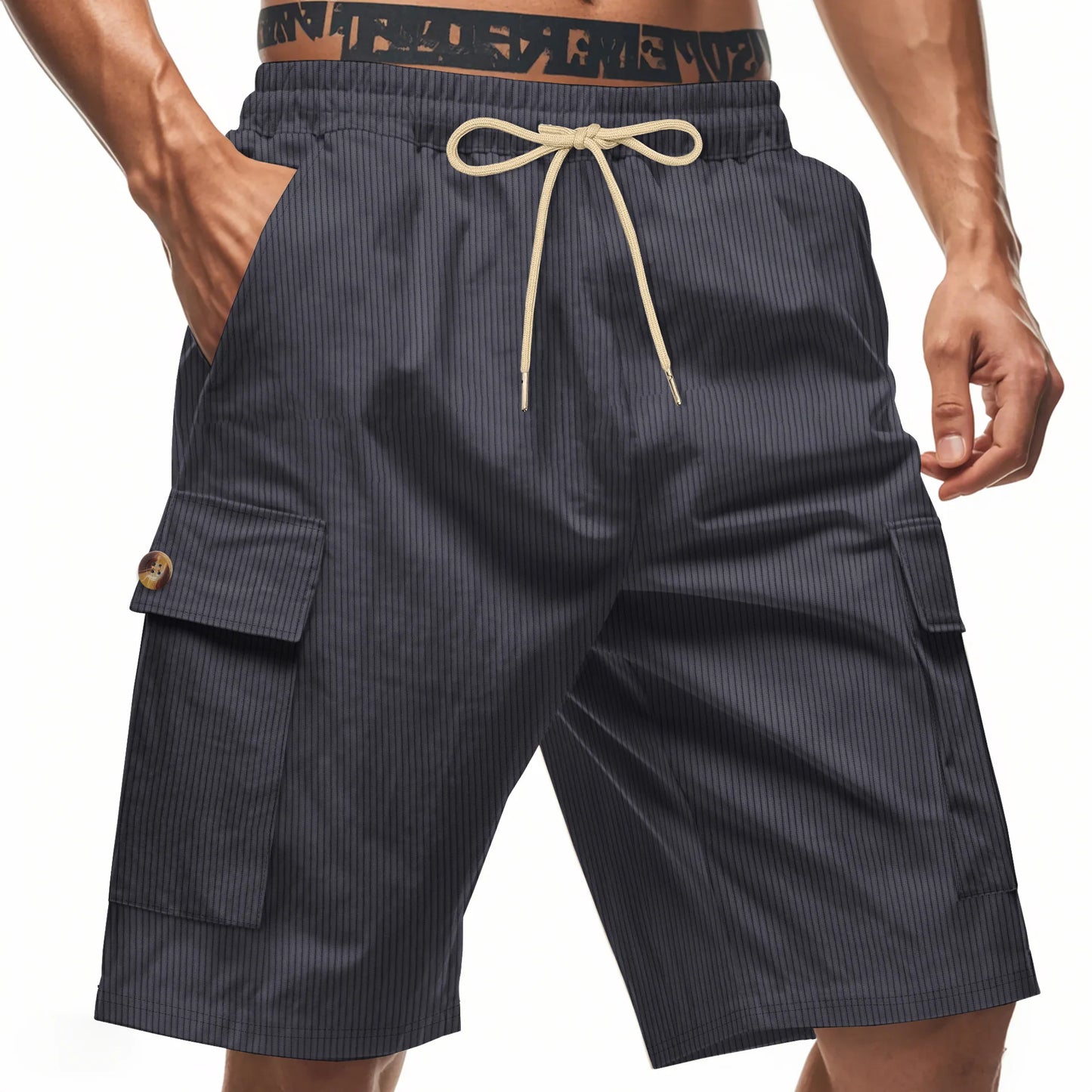 Men s Corduroy Cargo Shorts with Elastic Waistband and Multiple Pockets Perfect for Everyday Wear and Outdoor Activities