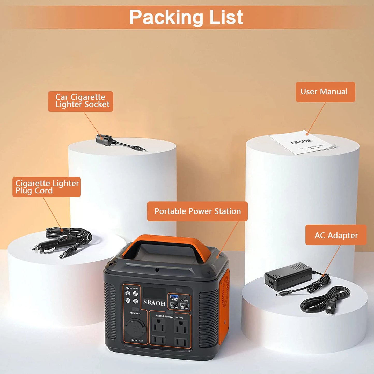 Portable Power Station, 300W 296Wh Solar Generator Quick Charge / 110V AC Outlets/DC Ports