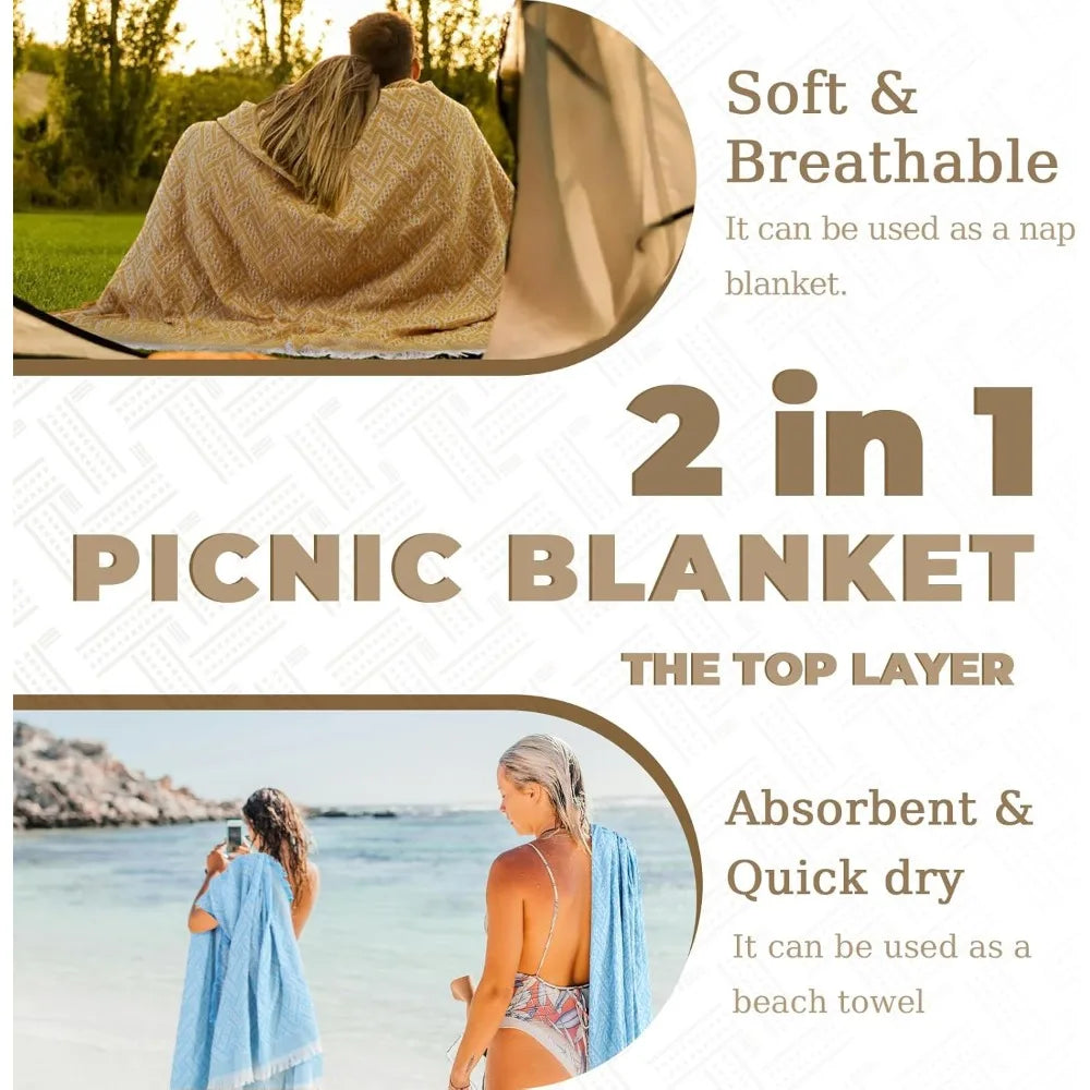 2 in 1 extra large outdoor picnic blanket waterproof woven boho mat giant beach towel travel essential yoga accessories park pa