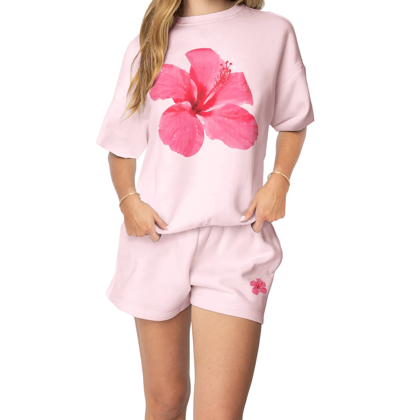 Casual Summer Outfits for Women Floral Print Round Neck T-Shirt with Elastic Waist Shorts - 2 Piece Set for a Stylish Look