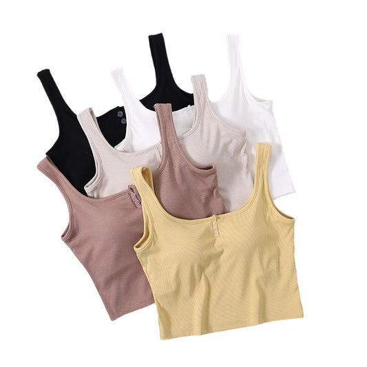 DéBardeur Femme Traf Women'S Solid Color Vest Without Wires Padded Round Neck Bottoming Tops Woman 2025 Sleeveless Tops