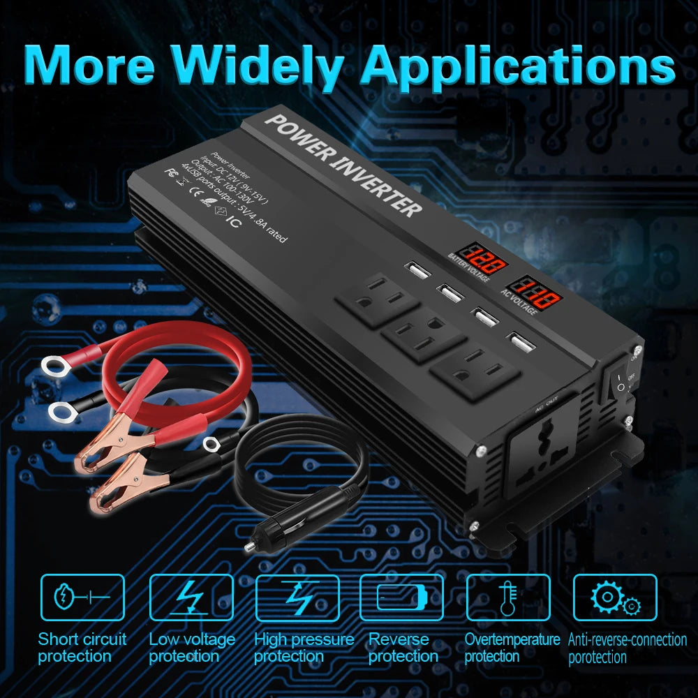 12V To 220V 5000W 6000W Power Inverter LED Display US Socket Solar Inverter Dual USB Fast Charging for Phone Laptops Car