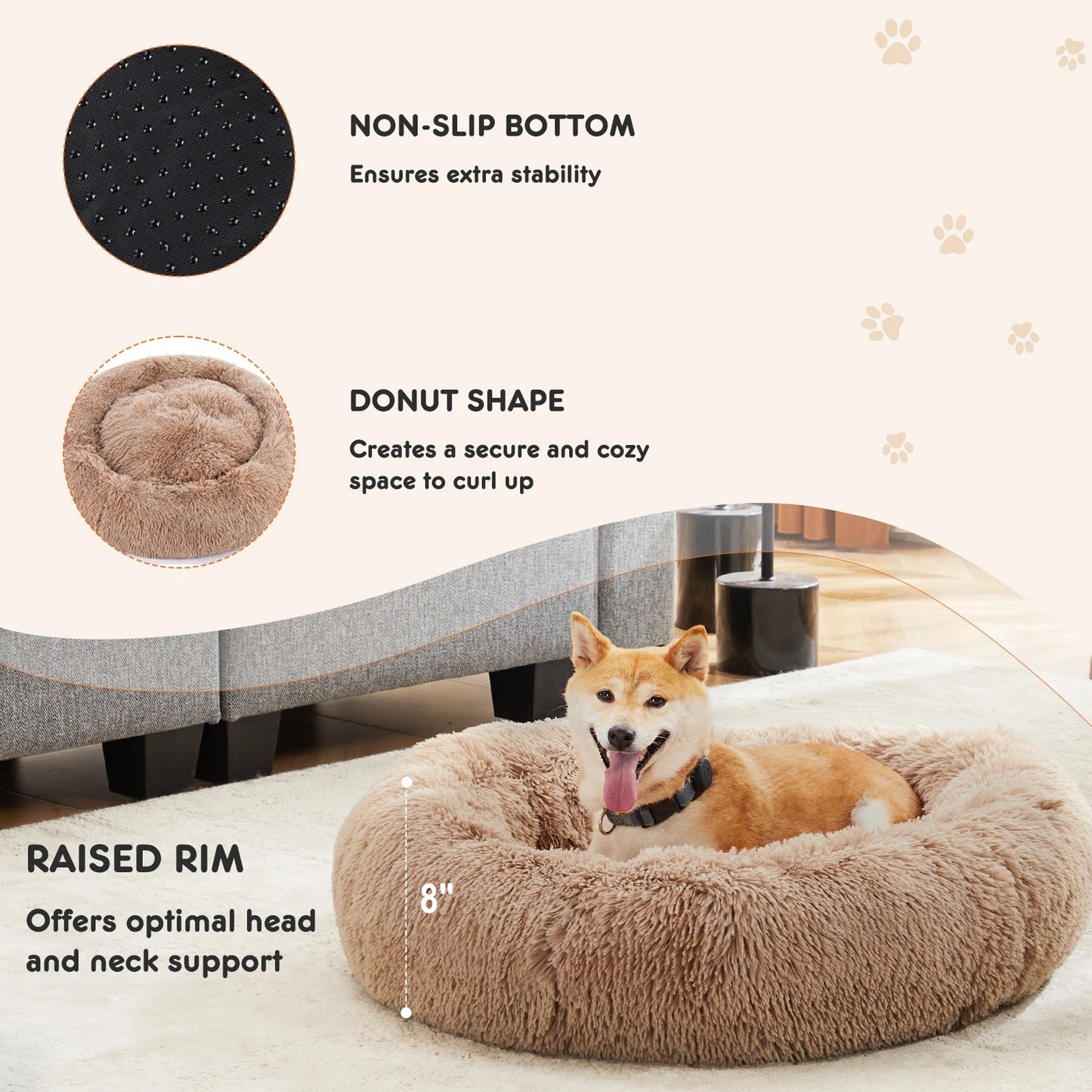 Calming Dog Bed for Medium to Large Dogs Washable Large Pet Bed Anti-Slip