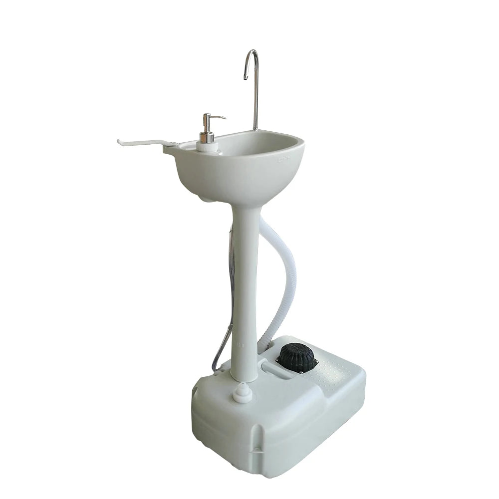 Outdoor Portable Camping Sink with Toilet, Standing Hand Wash Basin with Foot Pump and Water Tank, for RV, Travel, Fishing
