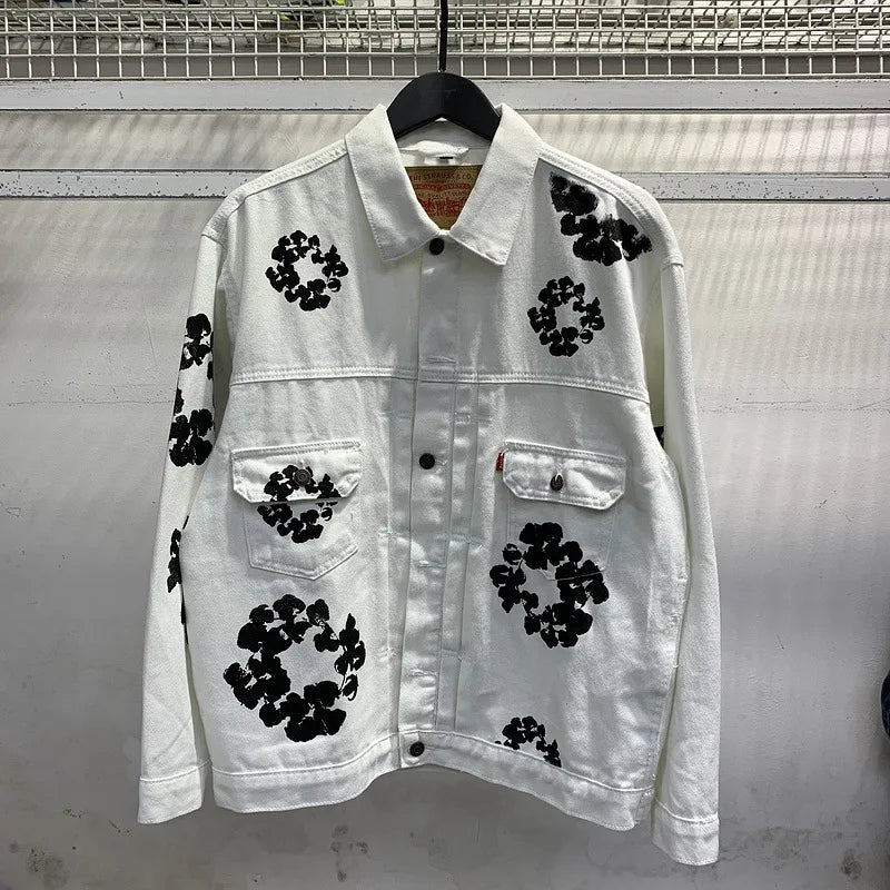European and American high street cotton print denim jacket trendy brand hiphop explosive street pants loose retro  jacket