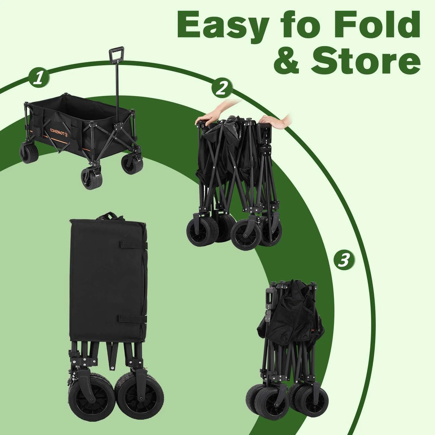 TOMSHOO Collapsible Folding Wagon Cart/Portable Large Capacity Camping Wagon/All Terrain Foldable Wagon/Heavy Duty Utility Wagon