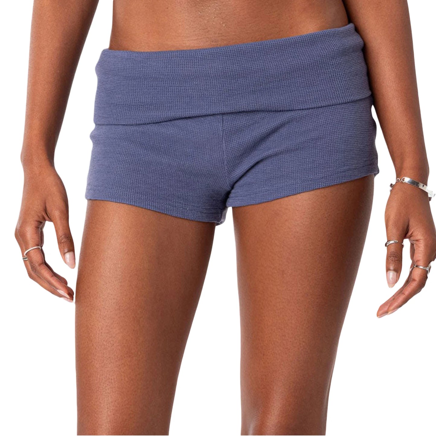 Summer Slim Yoga Shorts for Women Casual Solid Color Fold Over Low Waist Lounge Shorts
