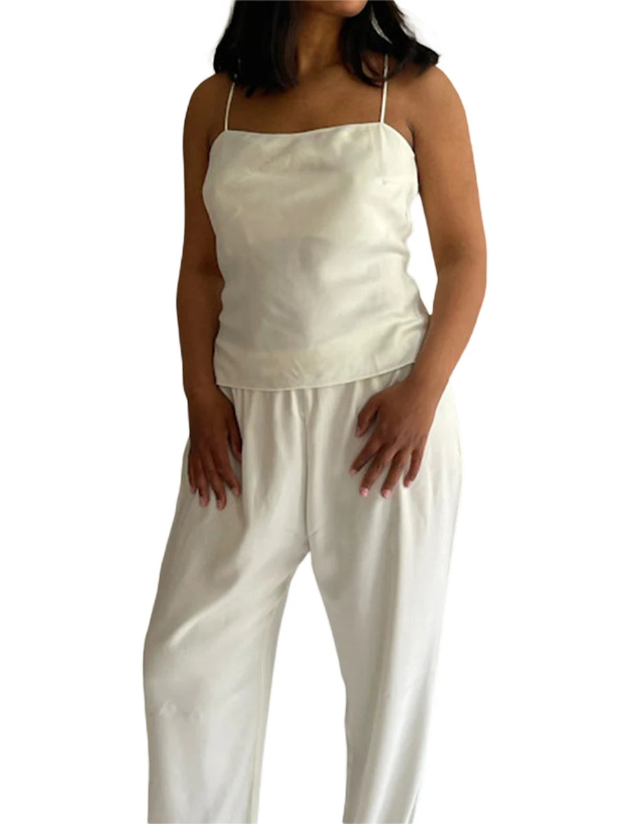 Women Summer Satin Camisole Casual Solid Color Bandage Backless Sleeveless Tops for Streetwear Clubwear