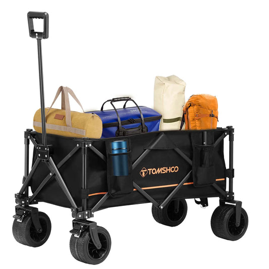 TOMSHOO Collapsible Folding Wagon Cart/Portable Large Capacity Camping Wagon/All Terrain Foldable Wagon/Heavy Duty Utility Wagon