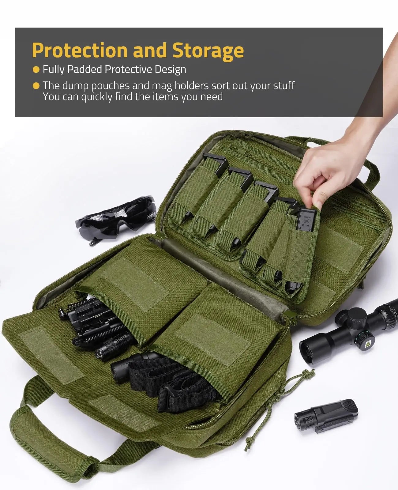 CVLIFE Tactical Gun Range Bag Case Pistol Handgun Lockable 3 Compartments Outdoor Shooting