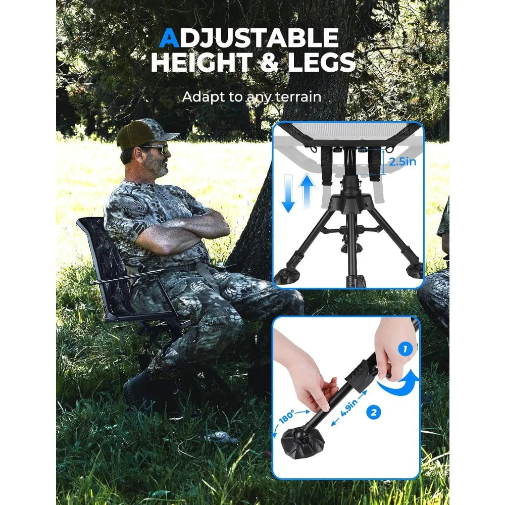 360 Degree Silent Swivel Blind Hunting Chair, Camo Height Adjustable Quick Folding Portable