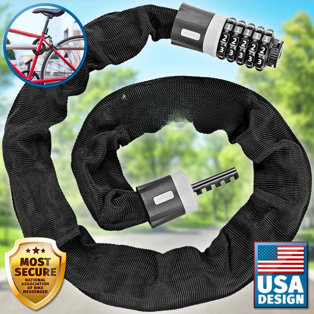 Bike Chain Lock Anti-Theft 5-Digit Combination Code Heavy-Duty Cable Scooter Stroller Security Lock Easy Use Durable Protection
