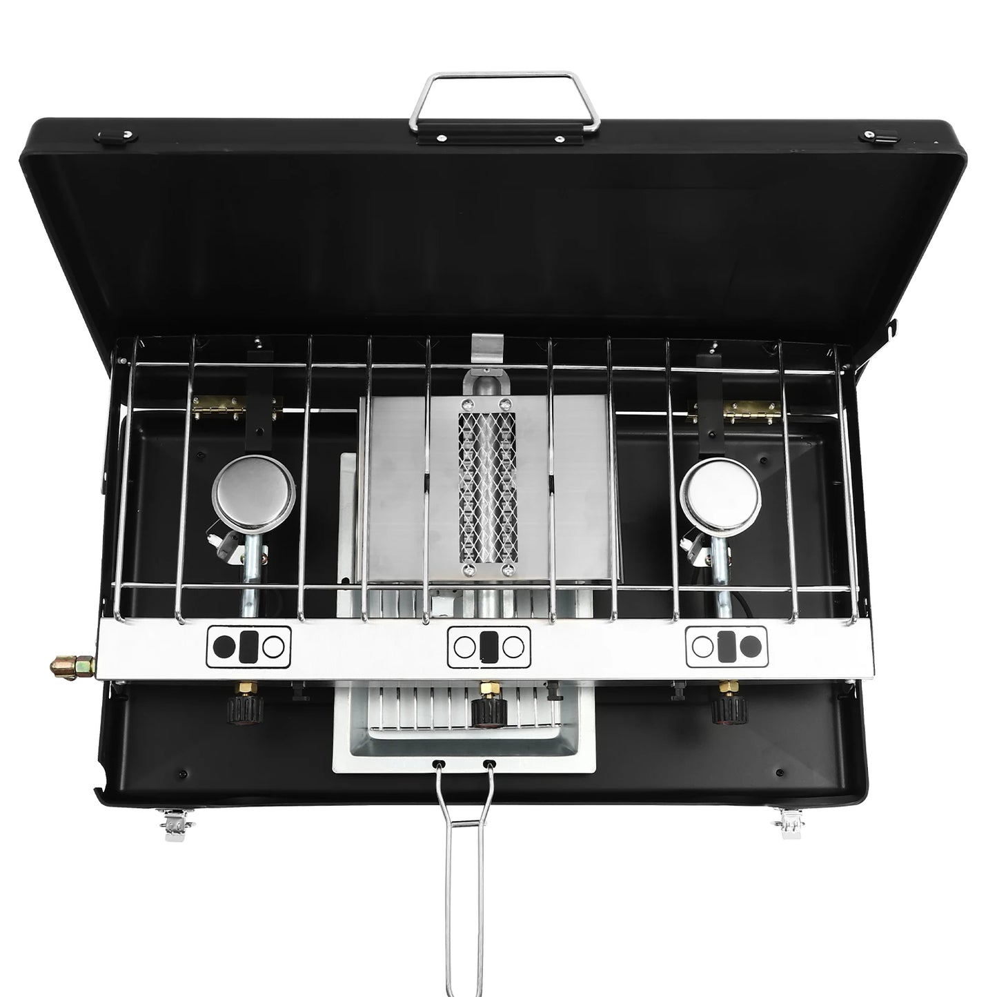 Portable Camping Stove, Gas Camping Stove with 3 Burners, Folding BBQ Grill, Push-Button Instant Ignition, for Outdoor Cooking